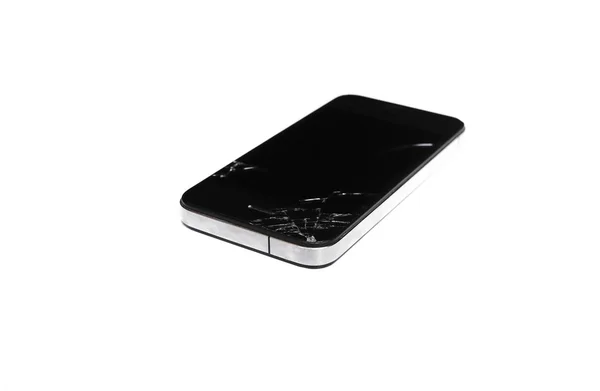 Schwarzes Handy mit kaputtem Bildschirm — Stockfoto
