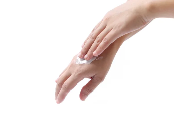 Eller için el kremi uygulama kadınlar — Stok fotoğraf