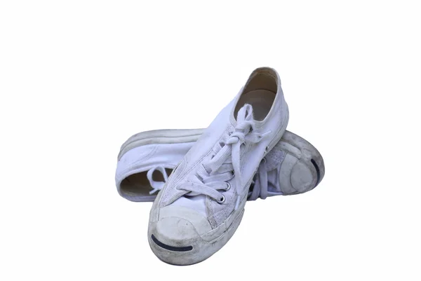 Dirty white sneakers in isolated — Stock Photo, Image