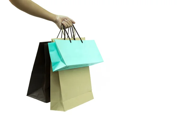 Hand hold a shopping paper bags isolated — Stock Photo, Image