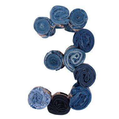 Denim sayı 3 (üç) izole beyaz zemin üzerine