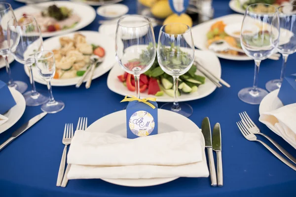 Decoração do casamento azul amarelo — Fotografia de Stock