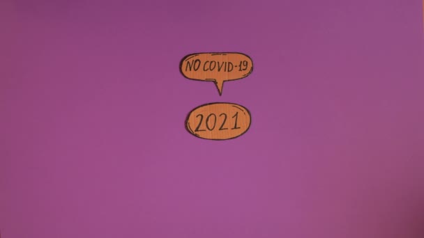 2021年の希望、紫色の背景に漫画の泡の新年の決議. — ストック動画
