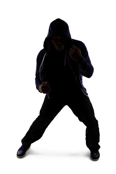 Man in fighter stance practicing — Stockfoto