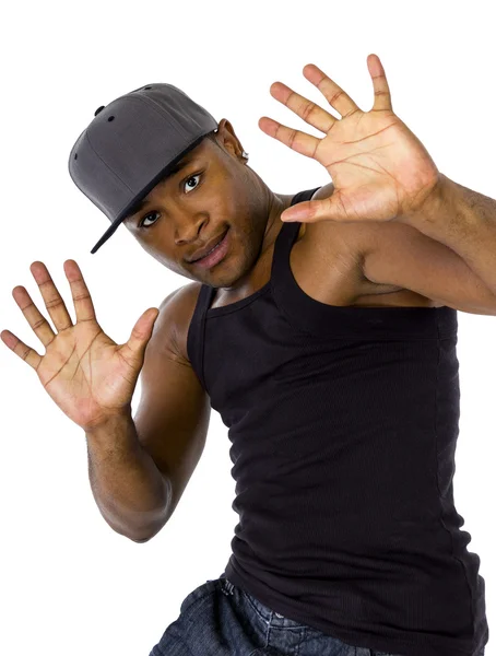 Fitness trainer with stop gesture — Stock Photo, Image