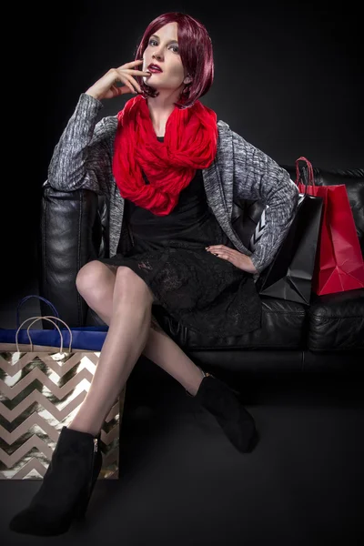 Beautiful woman in red scarf — Stock Photo, Image