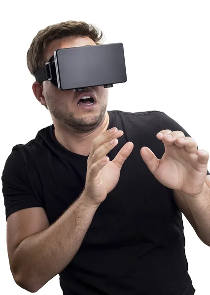 Hombre con auriculares de realidad virtual — Foto de Stock