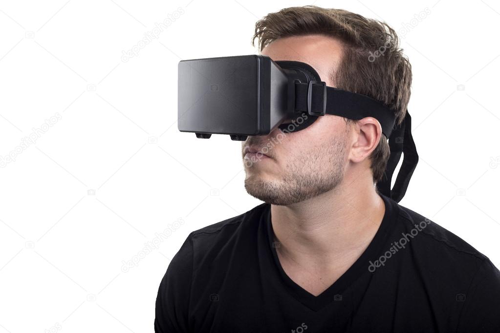 Man wearing a Virtual Reality headset