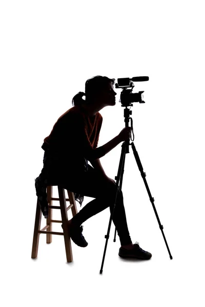 Silhouette Female Indie Filmmaker Online Content Creator Casting Director Camera — Stock Photo, Image