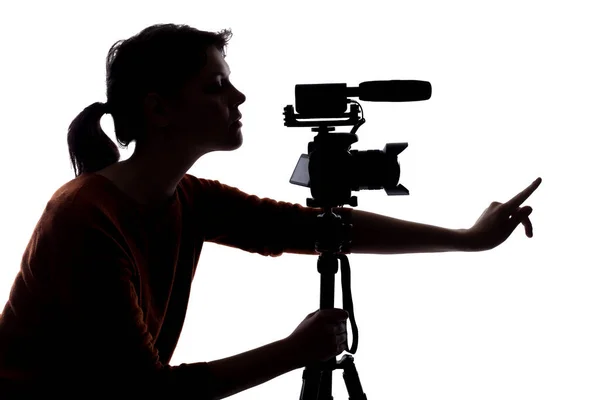 Silhouette Female Indie Filmmaker Online Content Creator Casting Director Camera — Stock Photo, Image