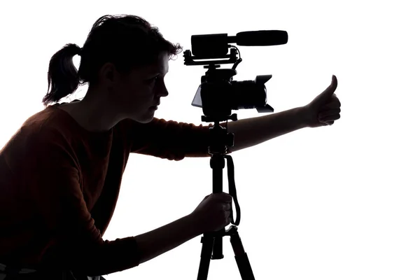 Silhouette Female Indie Filmmaker Online Content Creator Casting Director Camera — Stock Photo, Image