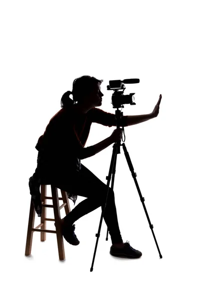 Silhouette Female Indie Filmmaker Online Content Creator Casting Director Camera — Stock Photo, Image