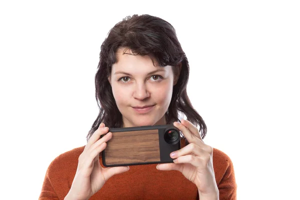 Feminino Turista Fotógrafo Fazendo Fotografia Móvel Com Telefone Celular Como Imagem De Stock