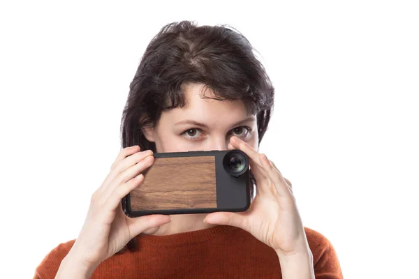 Feminino Turista Fotógrafo Fazendo Fotografia Móvel Com Telefone Celular Como Fotografia De Stock