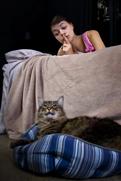 Girl with cat — Stock Photo, Image