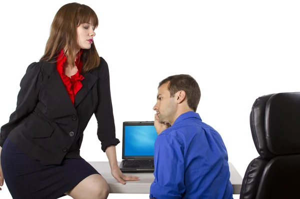 Female coworker is flirting to get favors at work — Stock Photo, Image