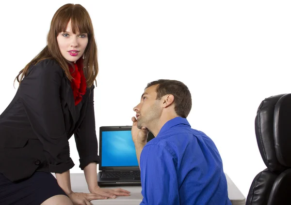 Female coworker is flirting to get favors at work — Stock Photo, Image