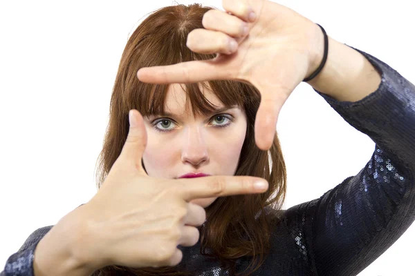 Woman with a hand framing gesture — Stock Photo, Image