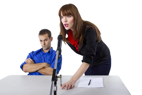 Female lawyer representing male client in a court hearing — Stock Photo, Image