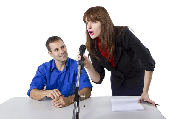 Female lawyer representing male client in a court hearing — Stock Photo, Image