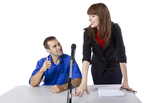 Female lawyer representing male client in a court hearing