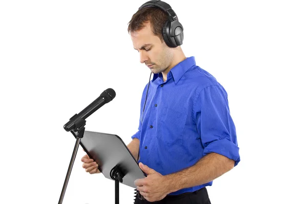 Male voice over artist or singer on a microphon — Stock Photo, Image