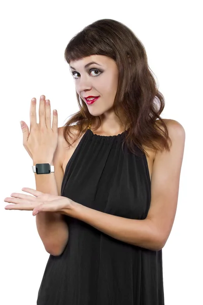 Vrouwen dragen een generic niet gebrandmerkt slimme horloge — Stockfoto