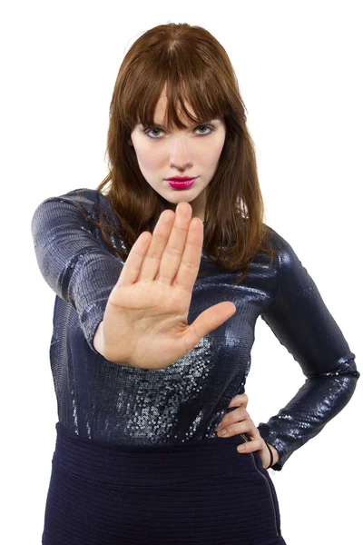 Женщина отказывается или говорит "нет" жестом руки — стоковое фото