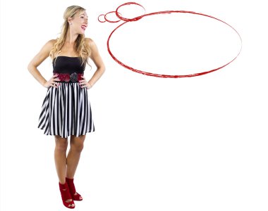 Konuşma balonu ile şık sarışın