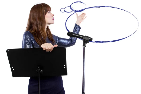 Girl on a podium with speech bubble — Stock Photo, Image