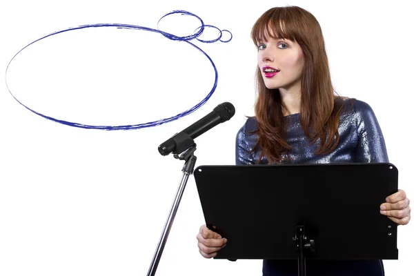 Girl on a podium with speech bubble — Stock Photo, Image