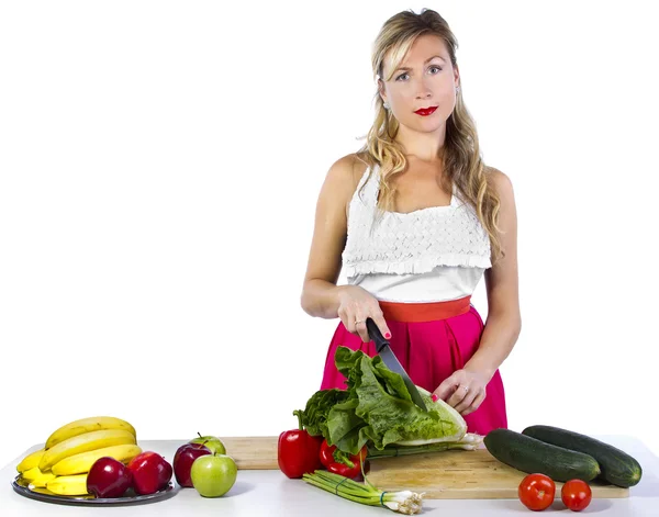 Žena, příprava ovoce a zeleniny — Stock fotografie