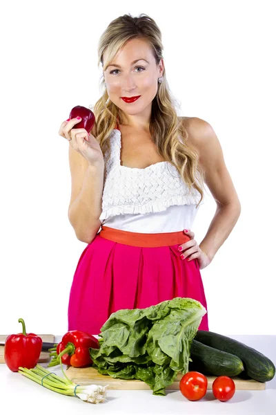 Žena, příprava ovoce a zeleniny — Stock fotografie