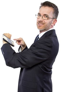 İşadamı bir cep telefonu DIY smartwatch bantlar