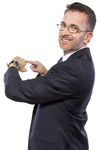 Businessman confused by smart watch technology — Stock Photo, Image