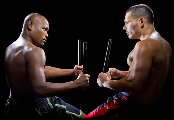 Martial artists sparring with Kali Escrima — Stock Photo, Image