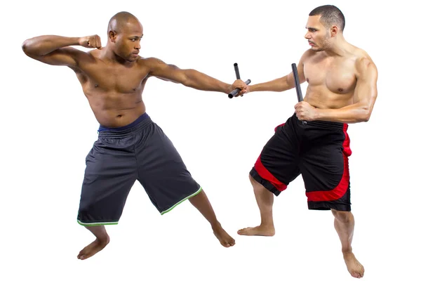 Artistas marciales luchan con Kali Escrima — Foto de Stock