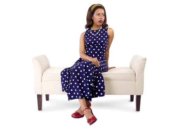 Woman wearing polka dot dress — Stock Photo, Image