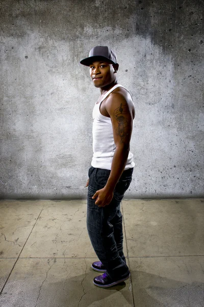 Black rapper with microphone tattoo — Stock Photo, Image