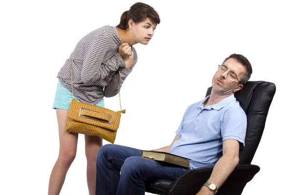 Father waiting for teenage daughter — Stock Photo, Image