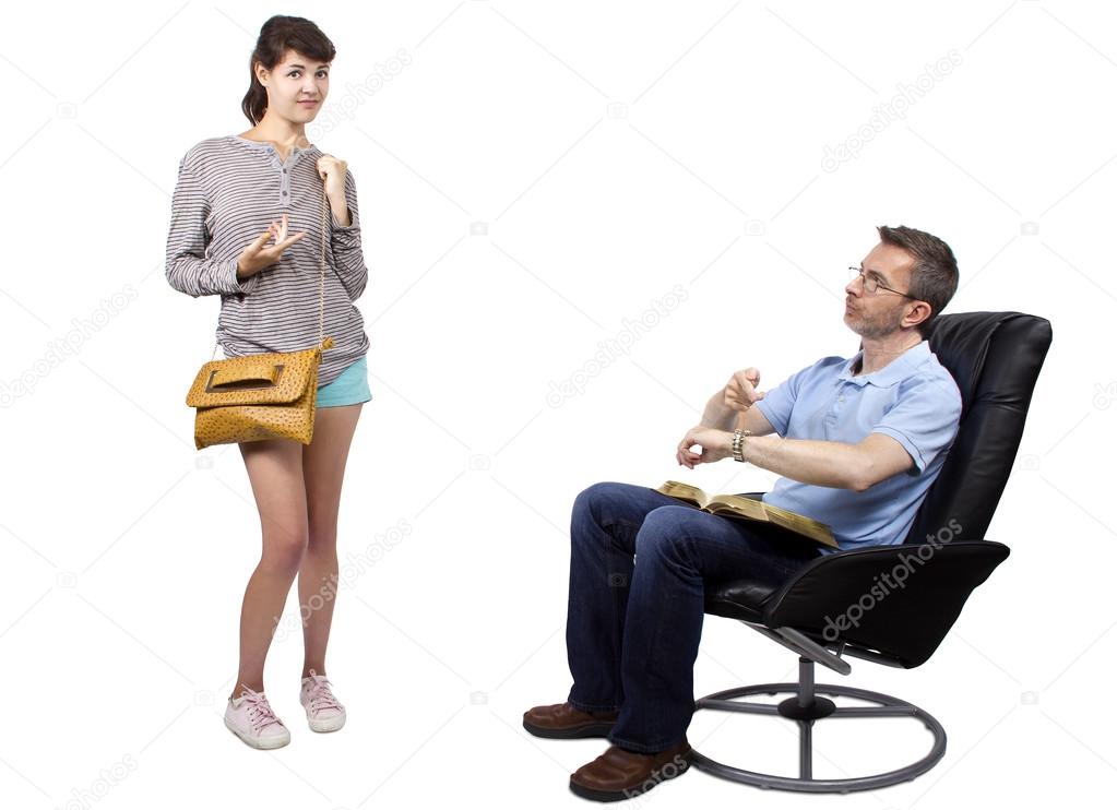 father waiting for teenage daughter