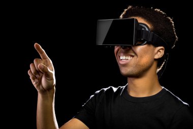 Virtual Reality headset on black male