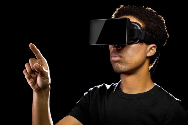 Virtual Reality headset on black male — Stock Photo, Image