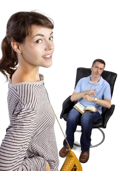 Single father waiting for daughter — Stock Photo, Image