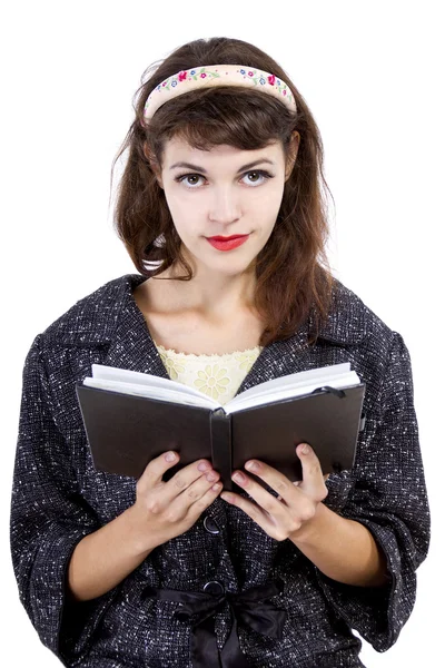 Woman in vintage clothing reading book — Stock Photo, Image