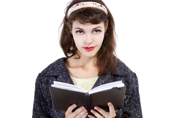 复古服装看书的女人 — 图库照片