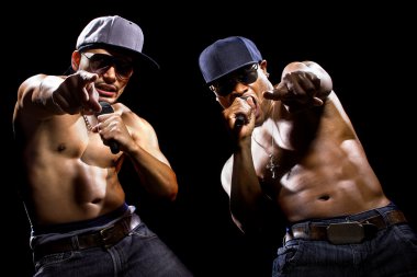 shirtless men with microphones clipart