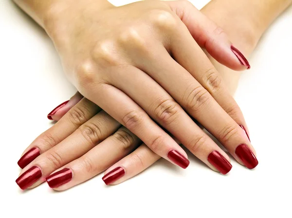 Mains féminines montrant vernis à ongles — Photo