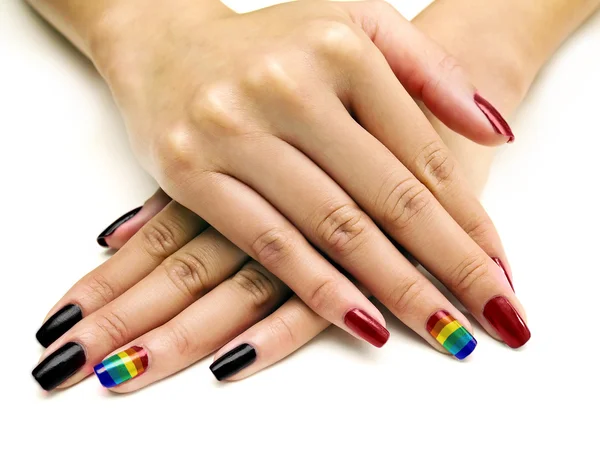 Arte de uñas arco iris orgullo LGBTQ — Foto de Stock