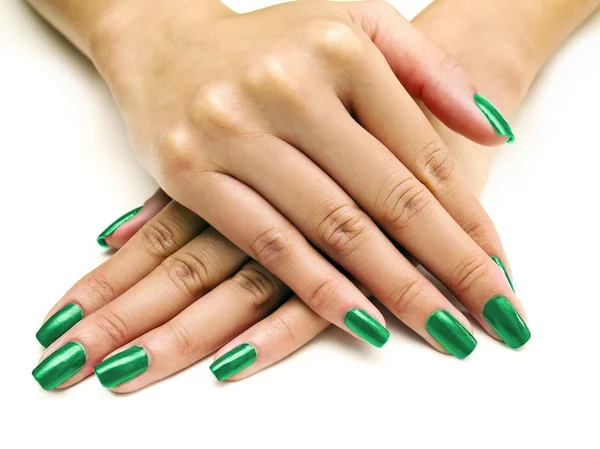 Mains féminines montrant vernis à ongles — Photo